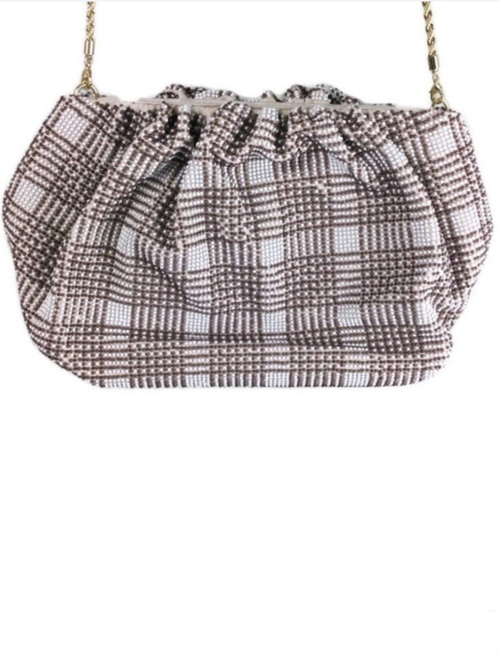 NWOT Loeffler Randall Mini Analeigh Plaid Diamante Beaded Twisted Chain Clutch